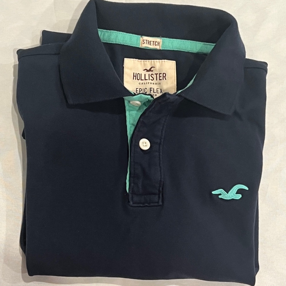 Hollister Men Navy and Teal Polo Shirt, Size S